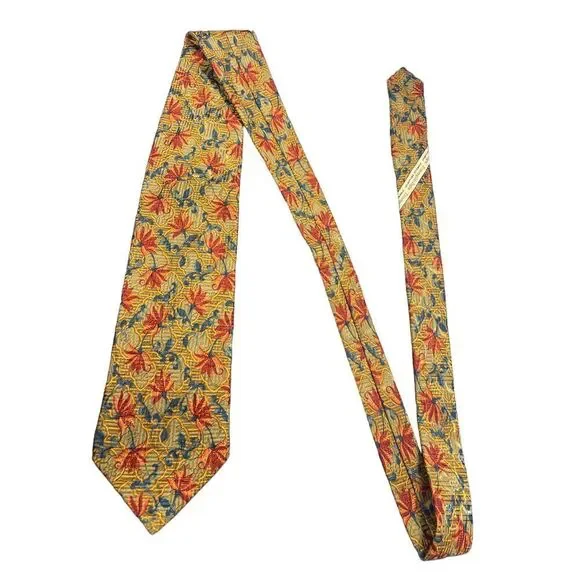 Ermenegildo Zegna Luxury Silk‎ Tie Vibrant Floral Pattern Gold Blue Red Z-101